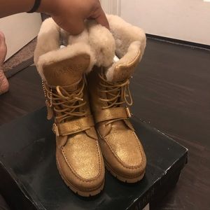 Lauren by Ralph Lauren Gold Fur boots